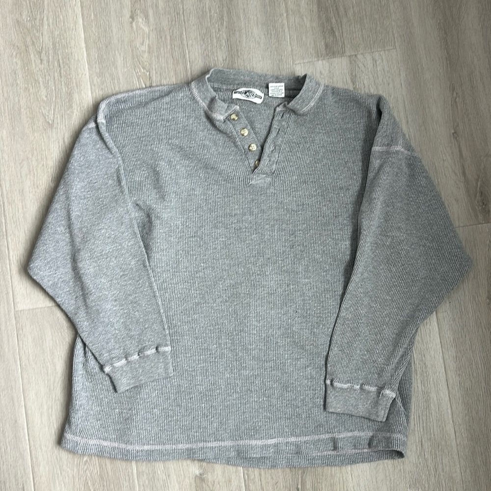 MENS GRY WAFFLE LONG SLEEVE CREW NECK SHIRT Size XL